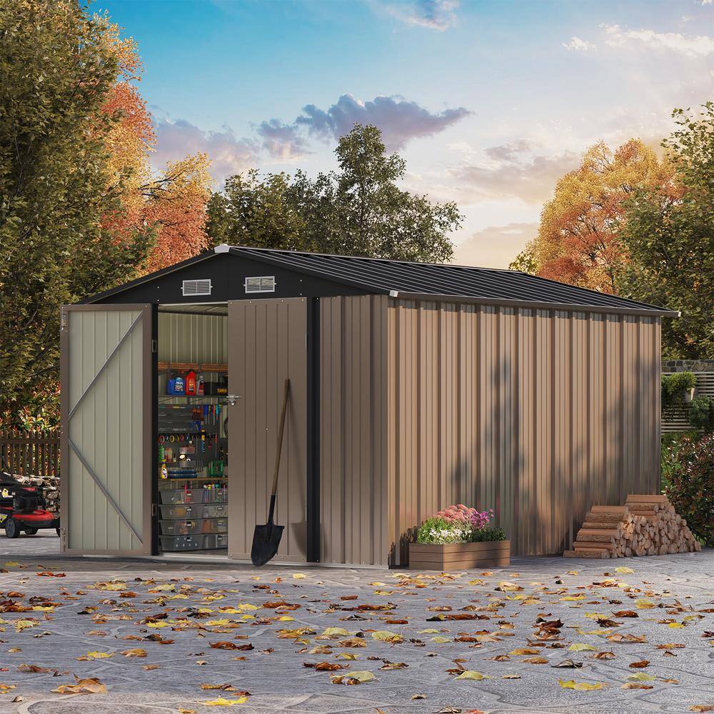 Patiowell 8 Ft W X 10 Ft D Brown Metal Storage Shed 80 Sq Ft patiowell-8-ft-w-x-10-ft-d-brown-metal-storage-shed-80-sq-ft