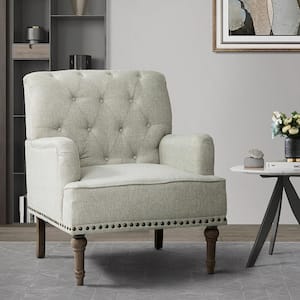 Leobarda Oatmeal Polyester Arm Chair with Nailhead Trim (Set of 1)