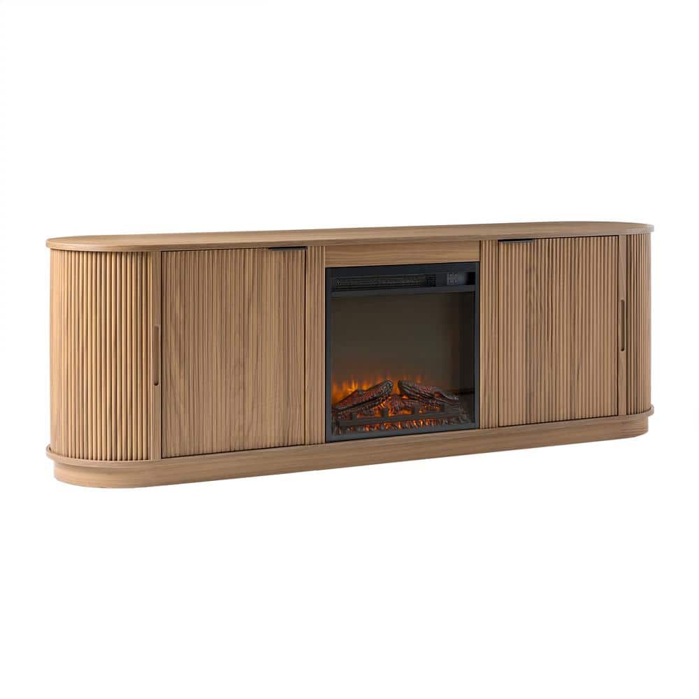 Mocha 70" Modern Reeded TV Stand with Electric Fireplace