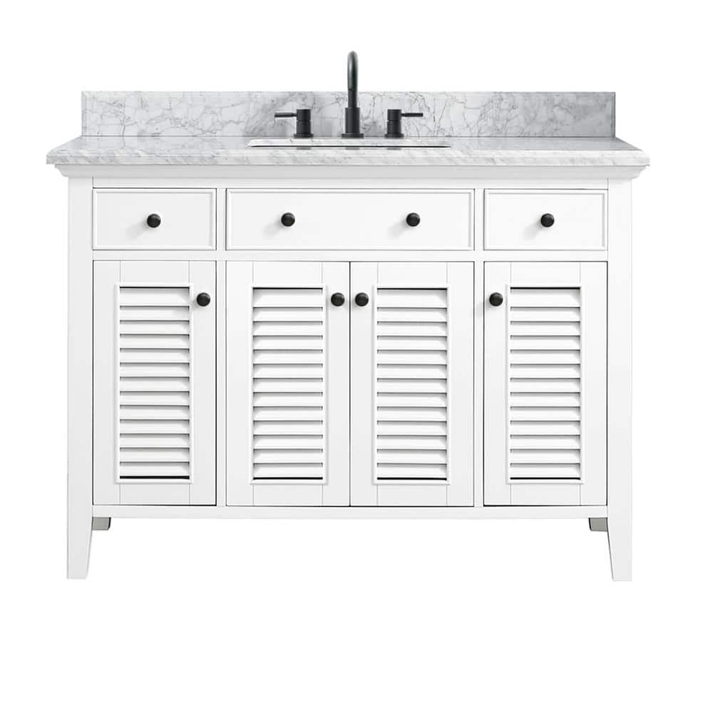 Home Decorators Collection Fallworth 49 in. W x 22 in. D x 35 in. H Bathroom Vanity in White with Carrara White Marble Top