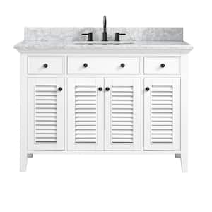 Fallworth 49 in. W x 22 in. D x 35 in. H Single Sink Freestanding Bath Vanity in White with Carrara Marble Top