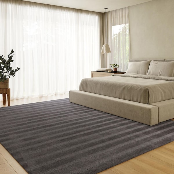 Vestry Striped Wool Charcoal 9 ft. x 12 ft. Indoor/Outdoor Patio Area Rug