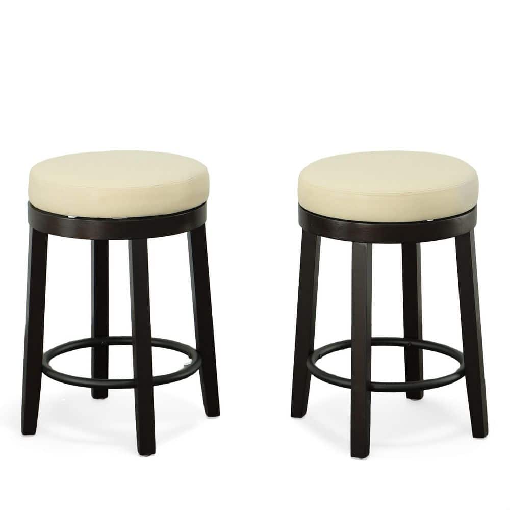 Era 24" Cream and Espresso Swivel Leatherette Counter Stool, Set of 2