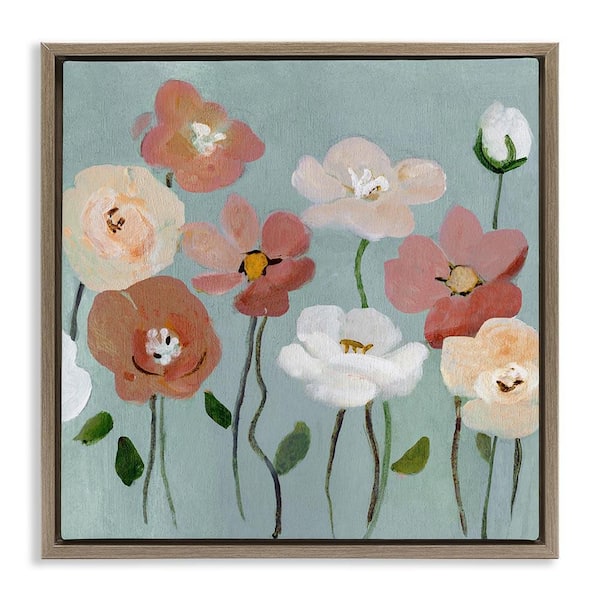 Stupell Industries Boho Blooms on Blue by Charity Henderson Brown Floater Frame Nature Graphic Art Print 25 in. x 25 in.