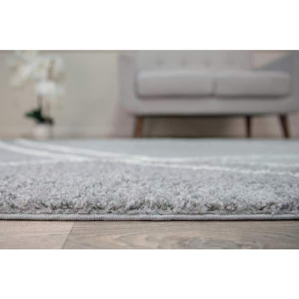 Striped Shaggy Long Rugs for Bathroom Cozy Shag Collection Gray