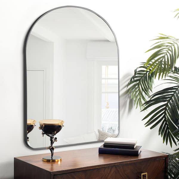 21 in. W x 64 in. H Modern Arched Shape Metal Framed Black Standing Mirror Full Length
