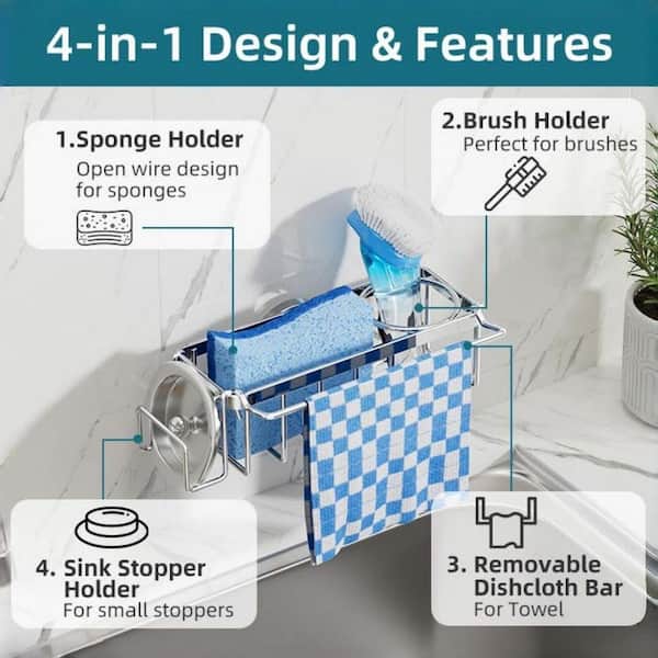 Esepony Stainless Steel Sink Caddy with Strong Suction Cup for