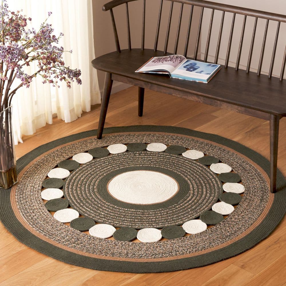 Braided 4 ft. x 4 ft. Round Green/Ivory Geometric Abstract Area Rug price history on PriceWatchPro