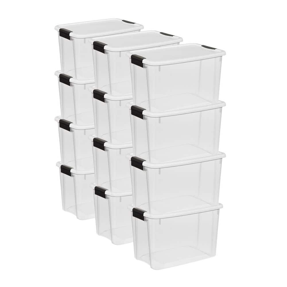 30 Qt Clear Plastic Stackable Storage Bin w/White Latch Lid, (12 Pack) price history on PriceWatchPro