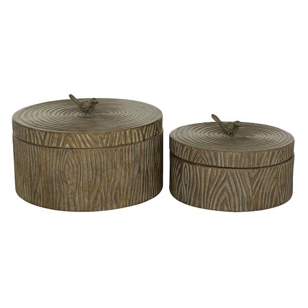 Litton Lane Bronze Metal Bird Carved Decorative Jars (Set of 2)