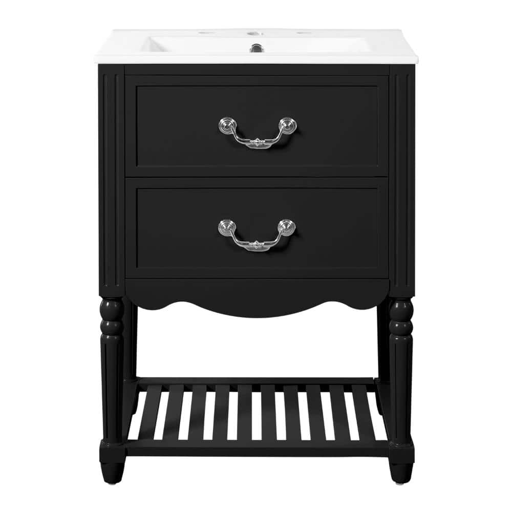 24 in. W x 18.30 in. D x 34 in. H Freestanding Bath Vanity in Black with White Ceramic Top price history on PriceWatchPro
