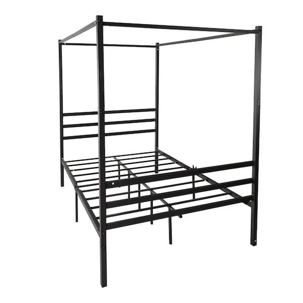Unbranded 54.72 in. W Black Metal Framed Canopy Platform Bed with Built in Headboard No Box Spring Needed Classic Design Full