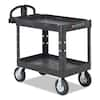 Rubbermaid FG452010BLA Black Medium Lipped Heavy Duty Two Shelf Utility  Cart with Ergonomic Handle and 8 Pneumatic Casters