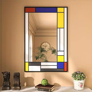 24 in. W x 36 in. H Rectangle Black Aluminum Frame Tempered Glass Wall-Mounted Mirror Vintage Color Matching Mirror