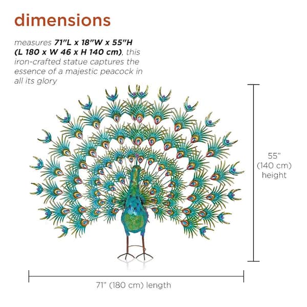 Alpine Corporation Jumbo Size Green Majestic Peacock Decor HEH376