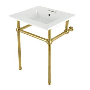 Fauceture 25 in. Ceramic Console Sink Set with Brass Legs in White/Brushed Brass