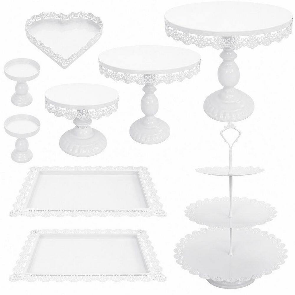 60 fl. oz. White Metal Cake Stand for Dessert Display, Serving Tray for Party Wedding Baby Shower (Set of 9)