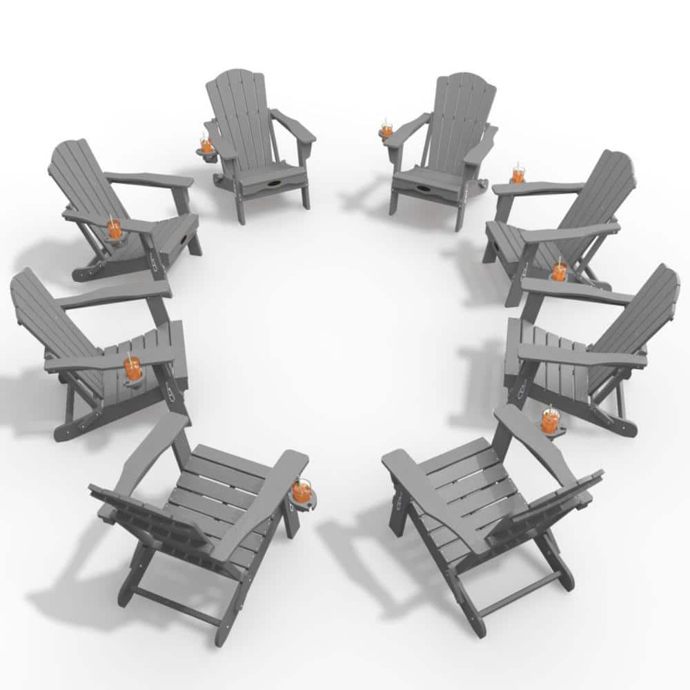 Gray HDPE Outdoor Folding Adirondack Chair with Cup Holder (Set of 8) price history on PriceWatchPro