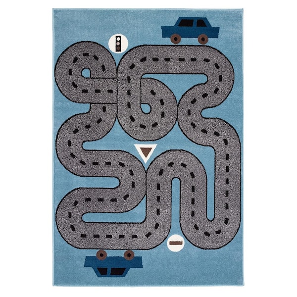 Playful Soft Blue / Light Blue 4 ft. x 6 ft. Indoor Area Rug