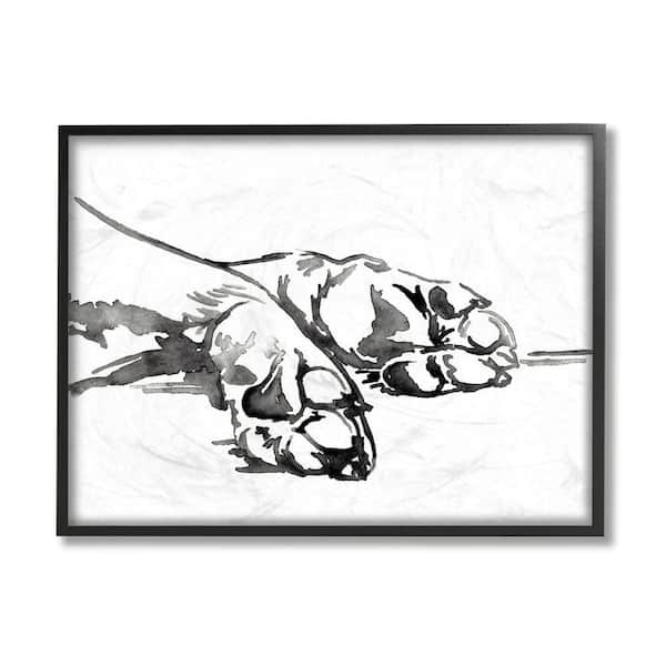 Stupell Industries "Pet Animal Paws Minimal Ink Linework" by Jennifer Paxton Parker Framed Animal Texturized Art Print 24 in. x 30 in.
