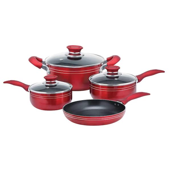 imarku | 16-Piece Aluminum Cookware Sets Pots and Pans Set Nonstick Granite  Coating - Red