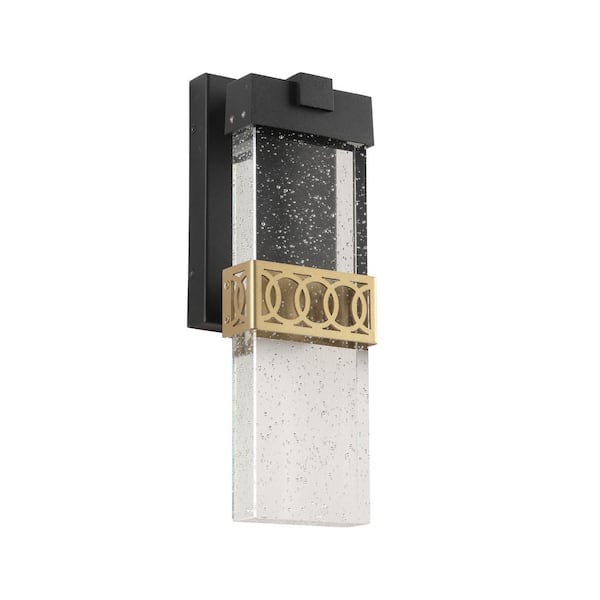 Jushua 1-Light Black and Gold not Motion Sensing LED Outdoor Hardwired Wall Lantern Sconce with No Bulbs Included