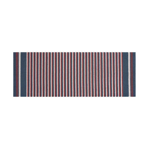 Navy, Red and White Stripe 17.5 in. x 48 in. PVC Door Mat