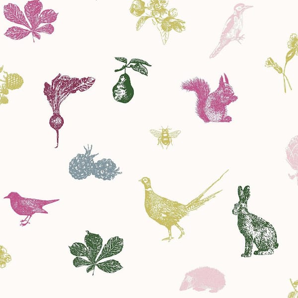 JOULES Joules Etched Woodland Creme Multi Matte Non Woven Removable Paste The Wall Wallpaper Sample