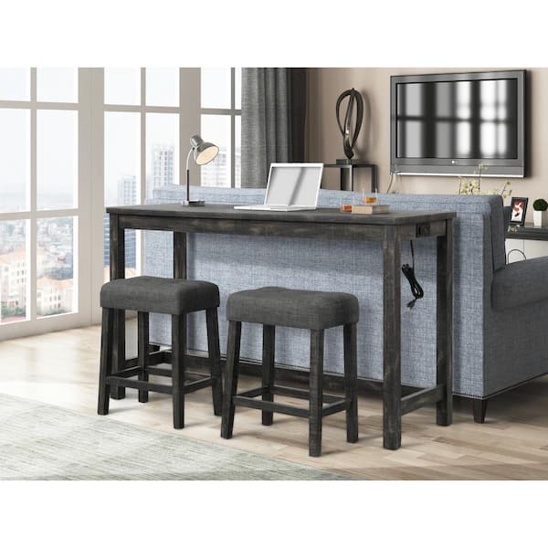 Kendra 23.5 in. Backless Black Charcoal Wood Counter Height Stools (Set of 2)