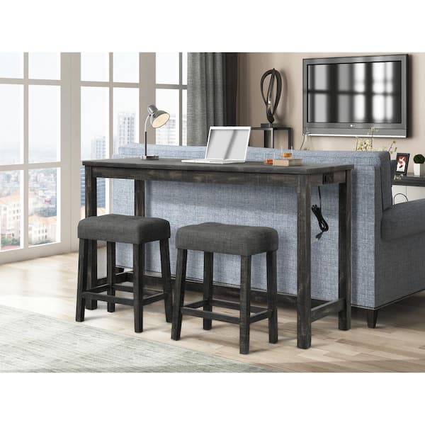 Best Master Furniture Kendra 60 in. L Rectangle Black Charcoal Wood Bar Table with Built in USB Electrical Ports CD039GTCH The Home Depot