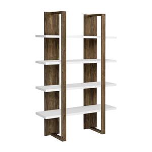 70.75 in. Aged Walnut and White Wood 4-Shelf Modern Bookcase