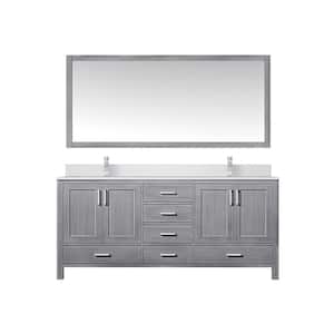 Jacques 72 in. W x 22 in. D Distressed Grey Bath Vanity, Cultured Marble Top, Faucet Set, and 28 in. Mirror