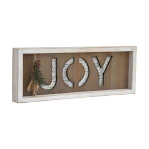 5 .875 in. Farmhouse White Frame Brown Background Wood Joy Christmas Tabletop Sign