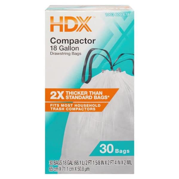 HDX 18 Gallon Wave Cut Compactor Trash Bag (30-Count) HD18WC030W - The Home  Depot