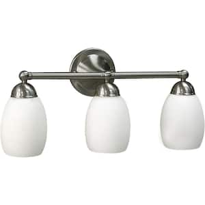 Sussex Collection 24.5 in. 3-Light Brushed Nickel Bath and Vanity Light with Etched White Cased Glass Shades