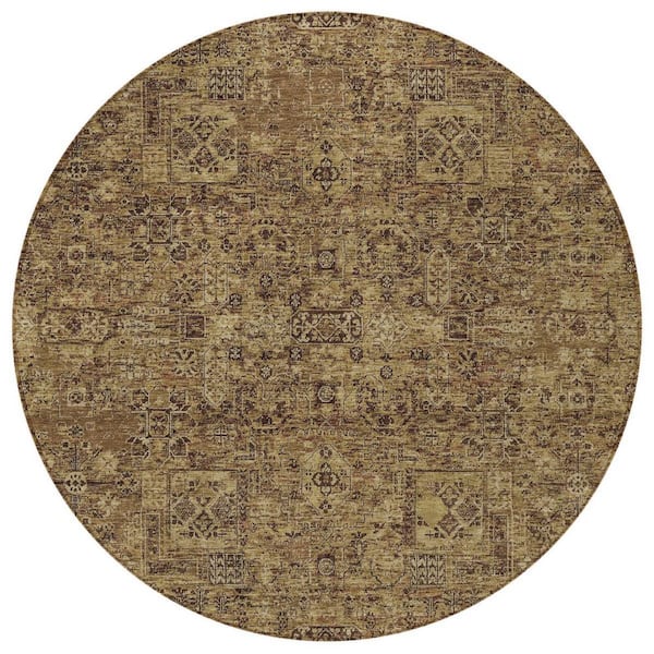Brown, Taupe 8 ft. Round Woven Floral Polyester Round Indoor / Outdoor Area Rug