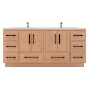 Victoria 71 in. W x 20 in. D x 35 in. H Double Sink Freestanding Bath Vanity in Red Oak with White Acrylic Top