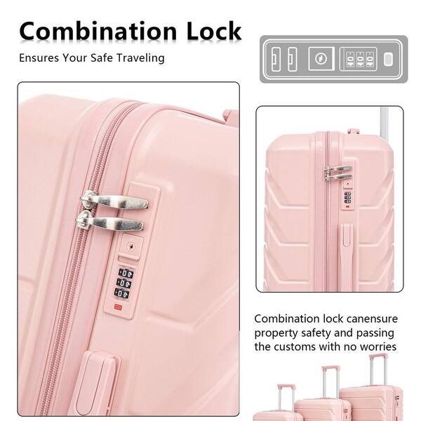 Tatahance 3-Piece Pink ABS Hardside Spinner Wheel Luggage Set with