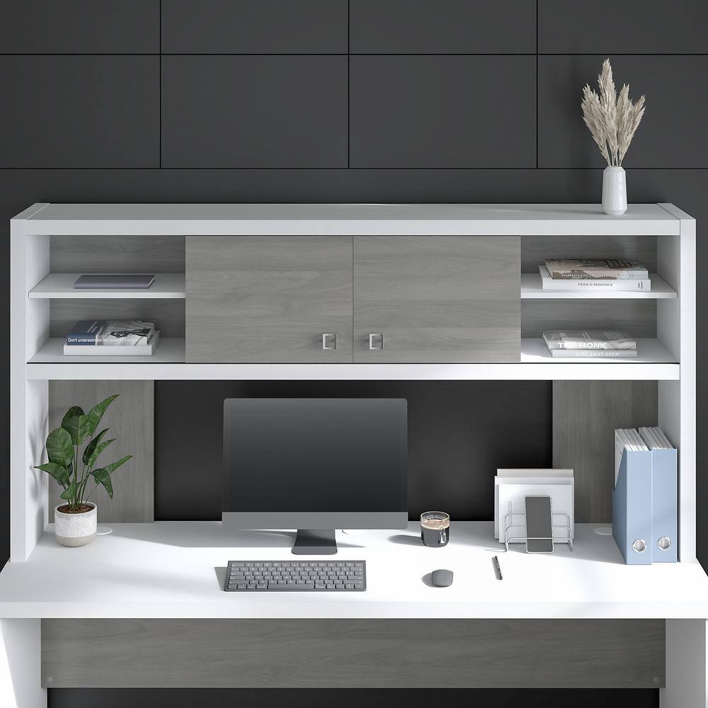 Echo 72" Pure White and Gray Engineered Wood Desk Hutch