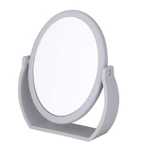 6.89 in. x 8.35 in. Round Tabletop Bathroom Makeup Mirror in Gray