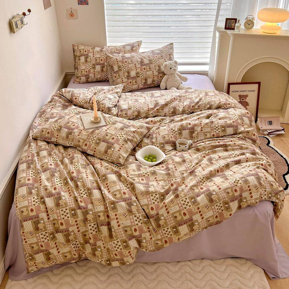 3 Pieces Queen Cotton Bedding Duvet Cover for All Seasons, Modern Geometric