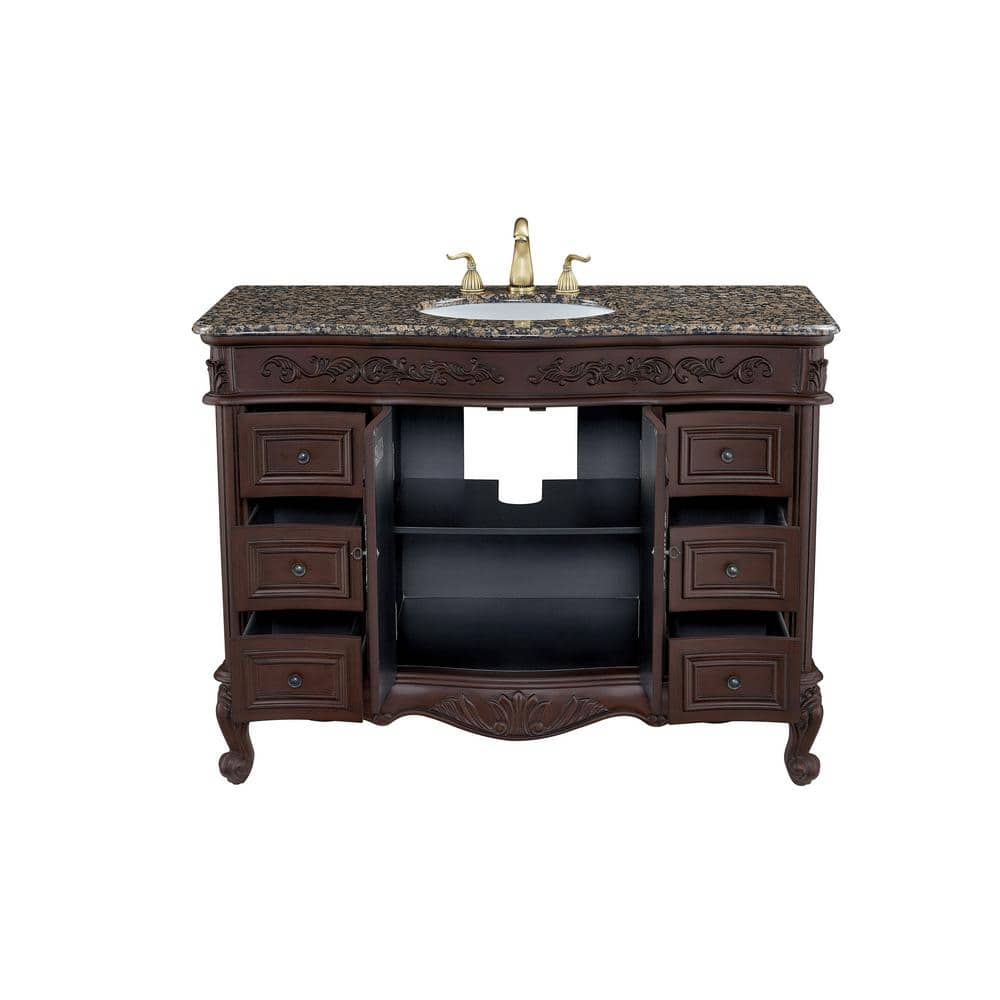 Saturn 48 in. W x 22 in. D x 36 in. H Vanity Brown with Granite Top in Balt