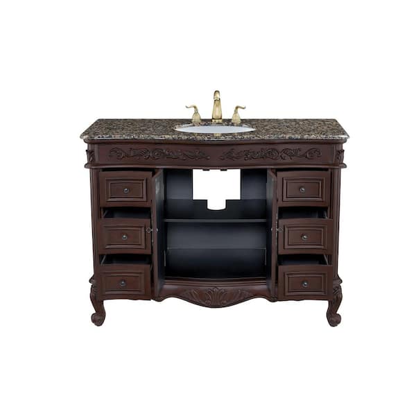 Saturn 48 in. W x 22 in. D x 36 in. H Vanity Brown with Granite Top in Baltic Brown with White Basin