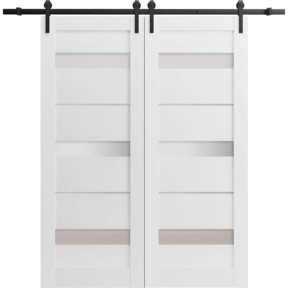 Assemble Required 30 in. x 84 in. 2 Panel Frosted Glass White Solid Wood Sliding Barn Door with Hardware Kit price history on PriceWatchPro
