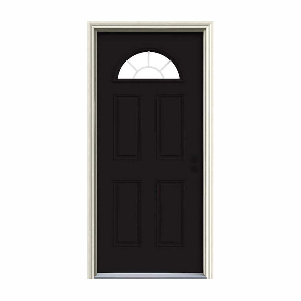 32 in. x 80 in. Fan Lite Black Painted Steel Prehung Left-Hand Inswing Front Door w/Brickmould price history on PriceWatchPro