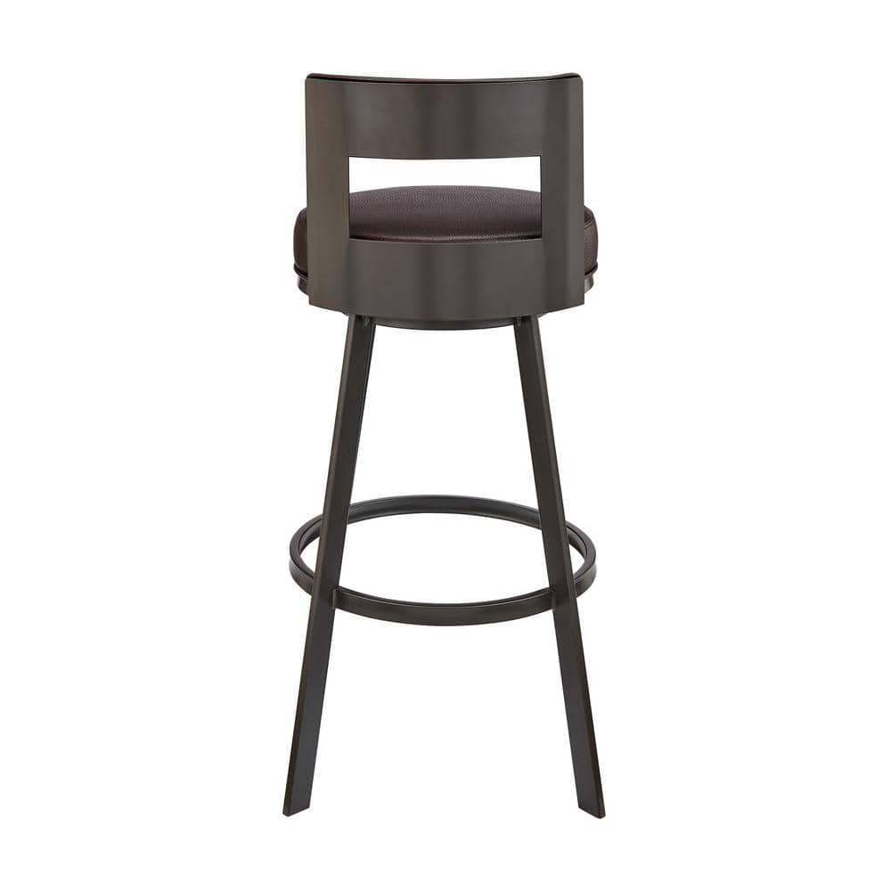 Lynof Modern Swivel Counter Stool in Brown Metal with Brown Faux Leather