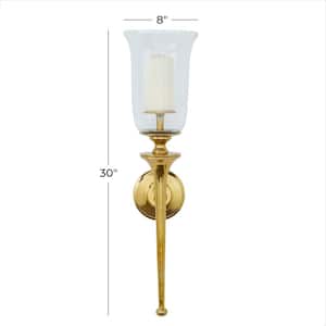 30 in. Gold Aluminum Metal Single Candle Wall Sconce