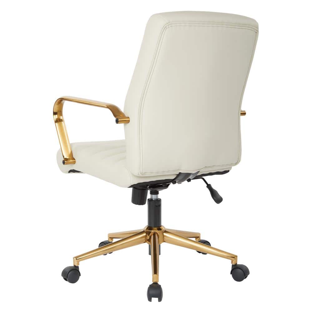 Baldwin Cream Faux Leather Swivel Task Chair with Gold Accents