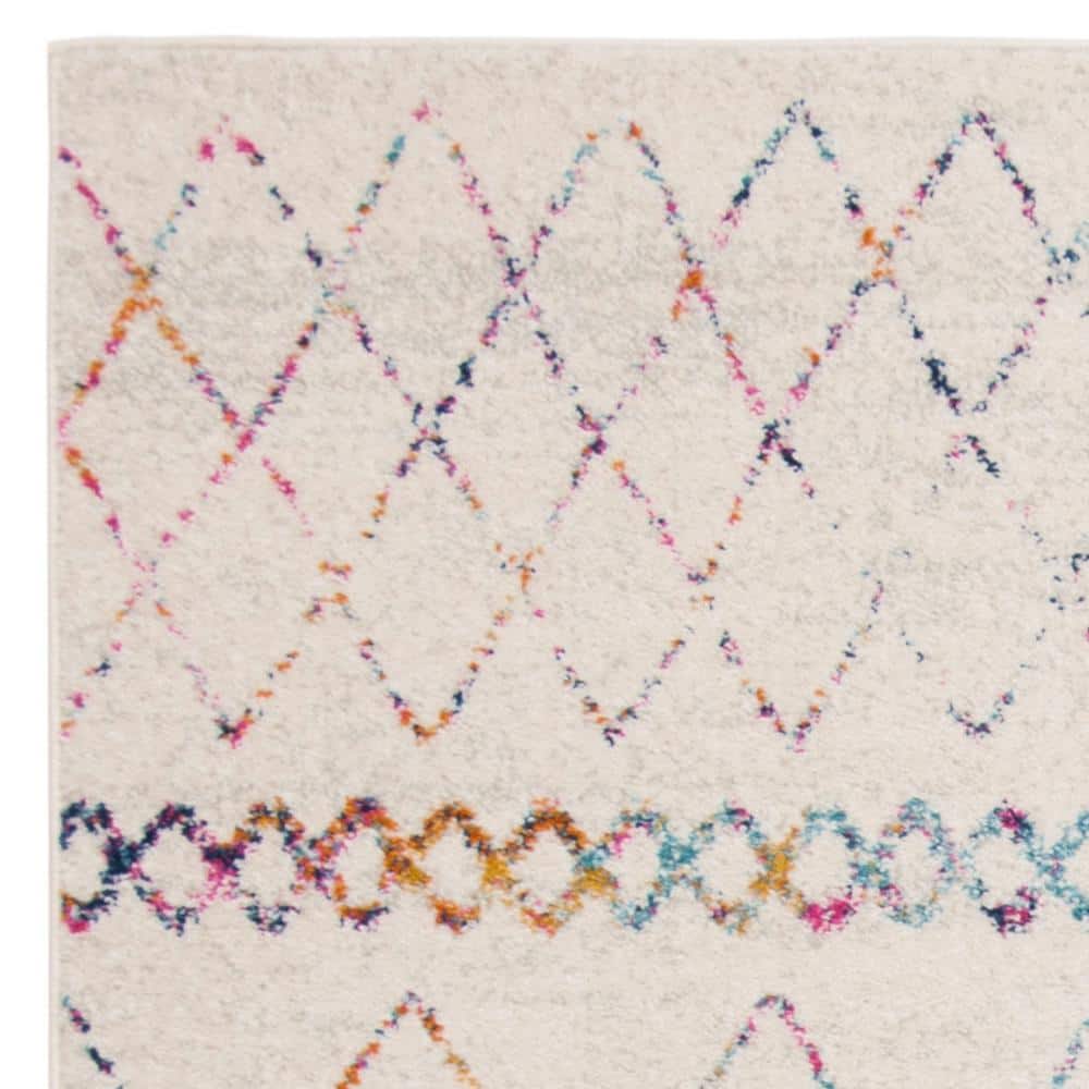 Ivory and Fuchsia Geometric Synthetic Square Area Rug