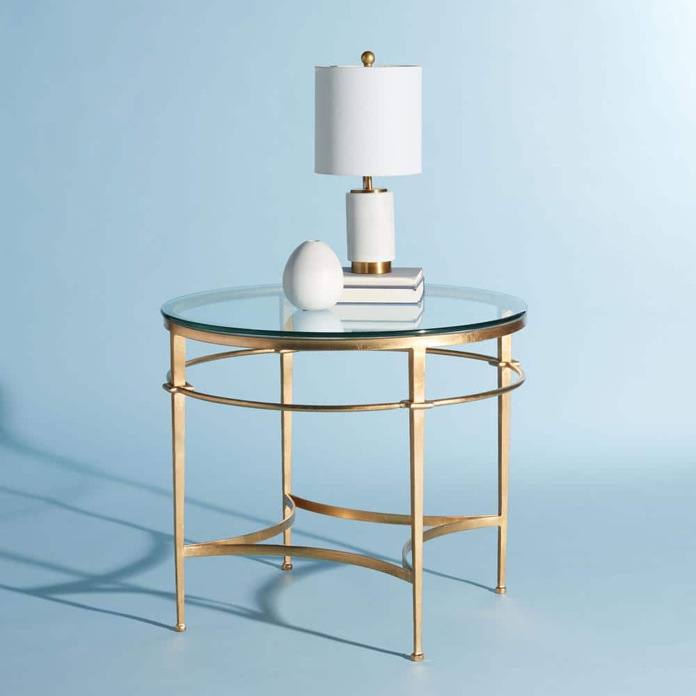 Ingmar Round Antique Gold Metal and Glass Side Table